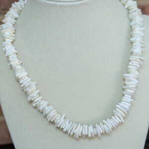 White Shell Chip Necklace, Natural Shell Jewelry, Coastal Beach Necklace